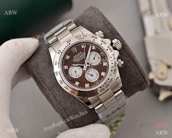 Copy Rolex Cosmograph Daytona Watch SS Brown Dial with Diamond