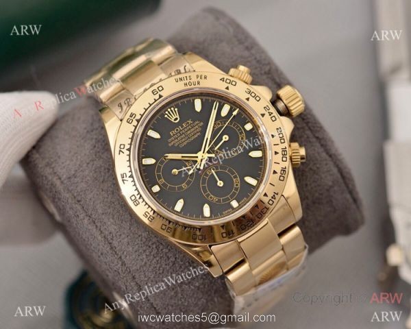 Copy Rolex Daytona Yellow Gold Black Face 40mm Watch High Quality
