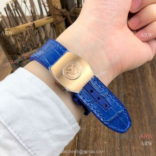 Replica Franck Muller Vanguard V45 Automatic Watch Rose Gold Blue Gummy Strap