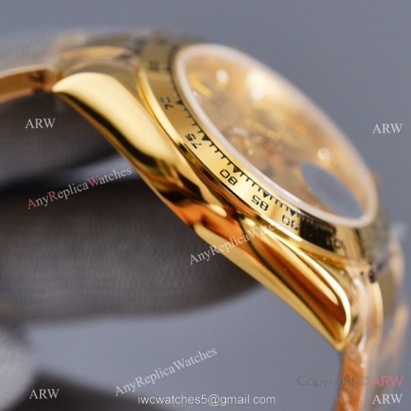 Swiss Quality Replica Rolex Daytona Watch 40mm Gold Diamond Dial Black Ceramic Bezel