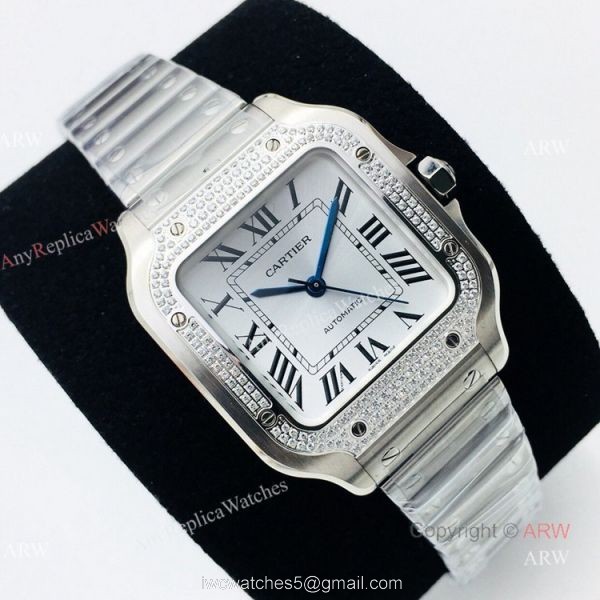 BV Factory 1:1 Copy Ladies Cartier Santos De Cartier Silver Diamond Watch