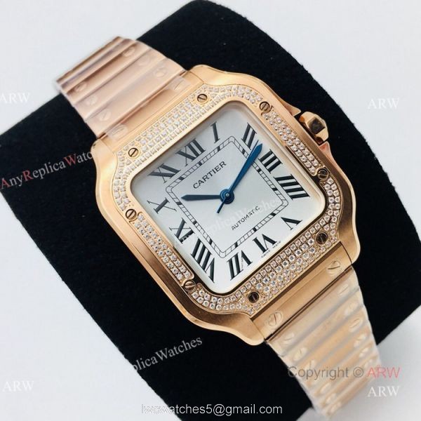BV Factory 1:1 Cartier Santos De Cartier Watch Copy Rose Gold Diamond Ladies