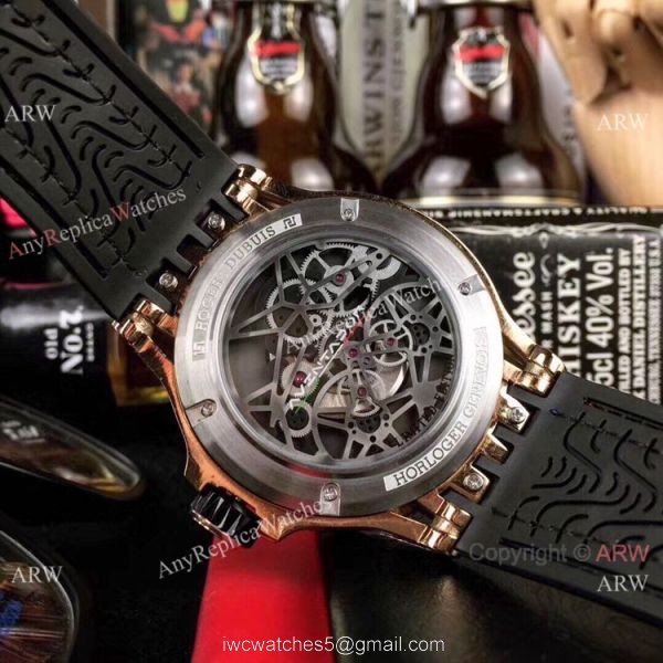 Copy Roger Dubuis Excalibur Automatic Skeleton SS Diamond Watch Gray Gummy Strap