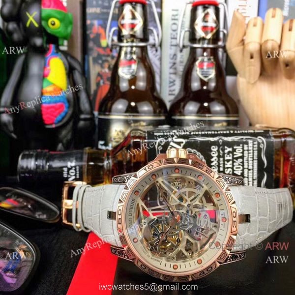 Replica Roger Dubuis Excalibur Flying Tourbillon Watch Rose Gold Tattoo Case