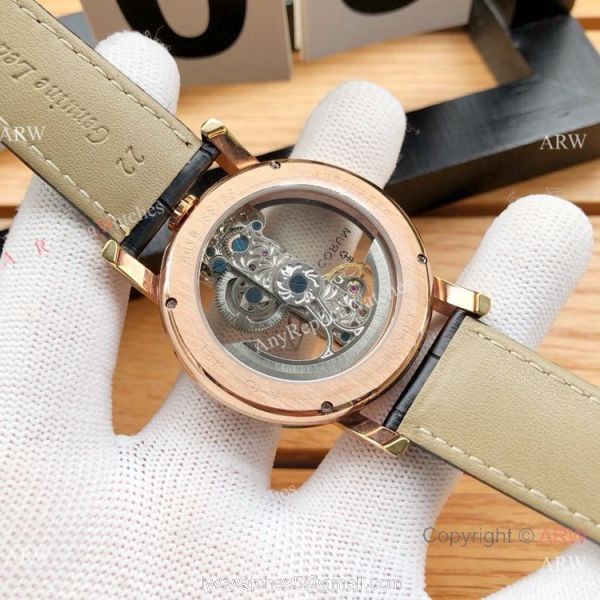 Copy Corum Bridge Transparent Dial Corum Watch Diamond Bezel Rose Gold