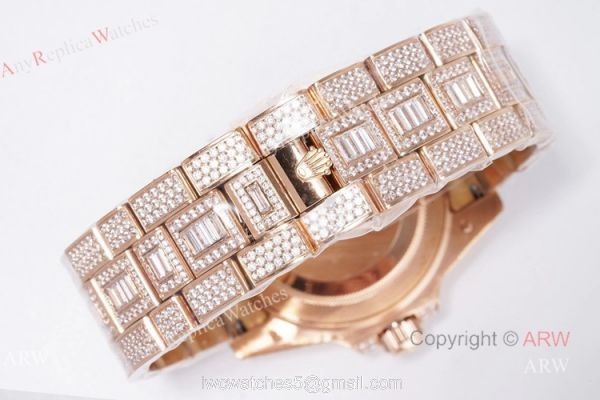 Best Replica Rolex GMT Master ii Full Diamond Rose Gold Watch 40mm