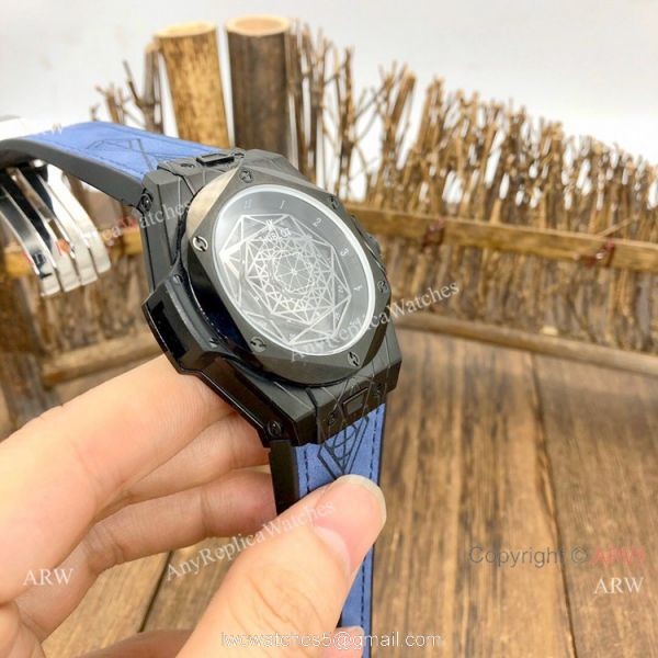 Best Replica Hublot Big Bang Sang Bleu II Watches Blacksteel Blue Gummy Strap
