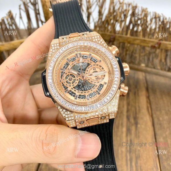Top Grade Hublot Big Bang Unico Sapphire Watch Rose Gold Iced Out Bracelet