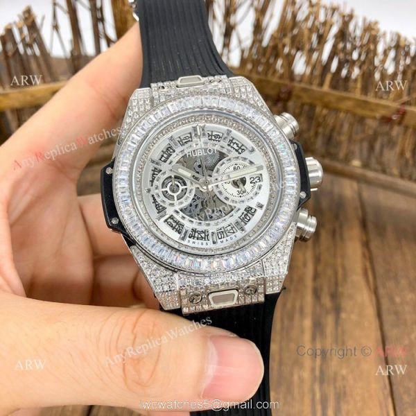 Top Replica Hublot Big Bang Unico Sapphire Full Diamond Watch 45mm