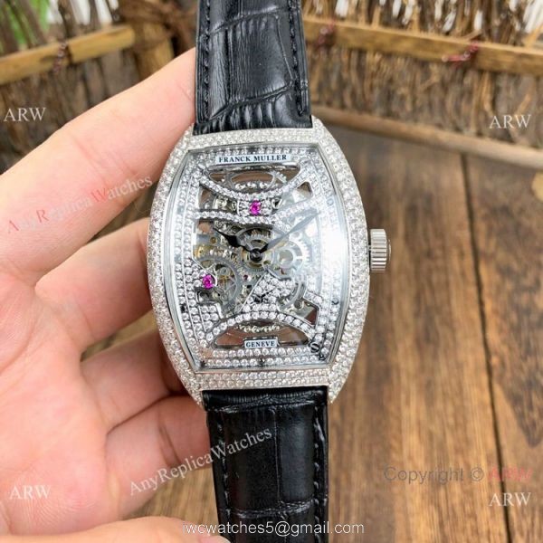 Copy Franck Muller Geneve Skeleton Watch Rose Gold Diamond