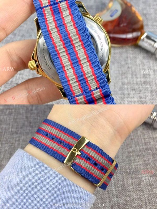 High quality Omega Commanders 007 James Bond Watch Blue Ceramic Bezel Nato Strap
