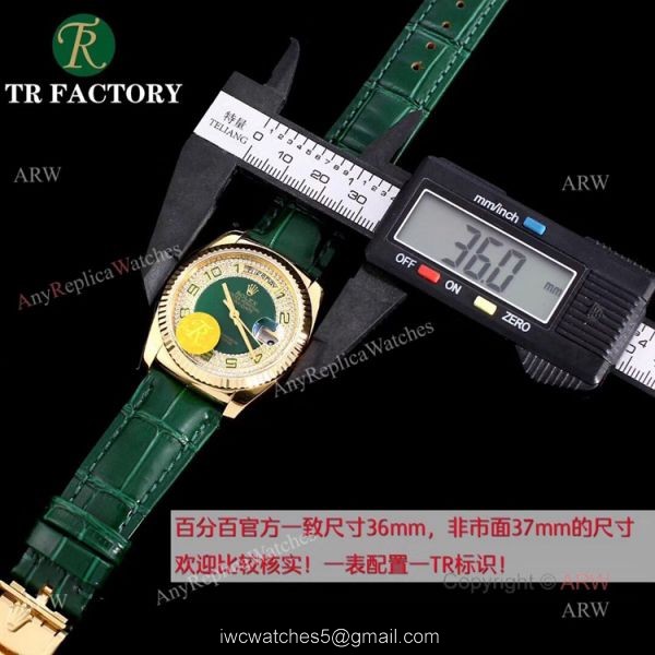 Swiss 2836 Iced Out Rolex Day Date Green Dial 36mm Mens Watches Replica