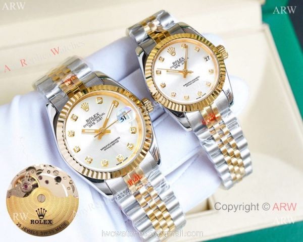 Replica Rolex Datejust Two Tone Lover Watches Siver Dial