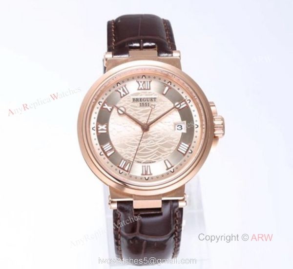Best Copy Breguet Marine 5517 Rose Gold Brown Leather Strap Mens Watch