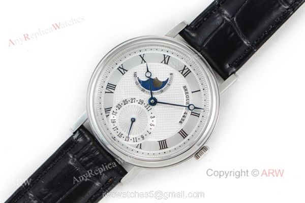 Replica Breguet Classique Moonphase Watch 40mm Breguet Black Leather Strap