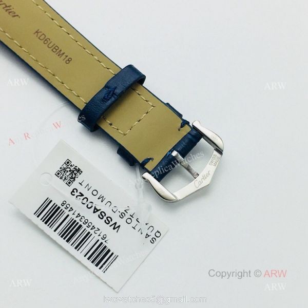 Swiss Replica Cartier Santos Dumont Blue Leather Watch New Cartier Watches