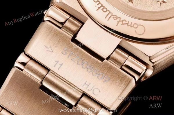 GF Factory Swiss Replica Omega Constellation Black Aventurine Dial Rose Gold Diamond Watch