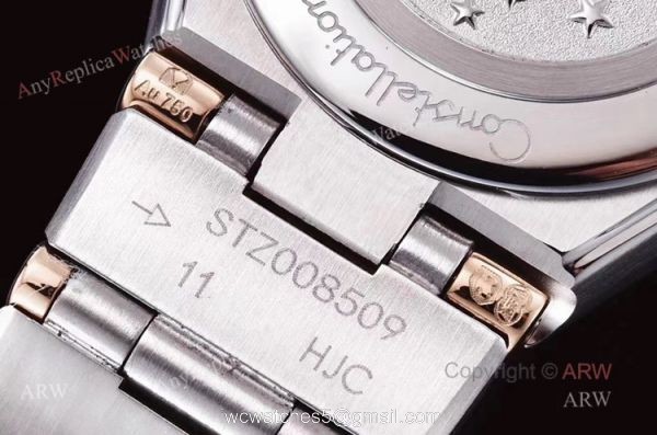 GF Factory Swiss Replica Omega Constellation Two Tone Rose Gold Diamond Watch With Black Aventurine Dial