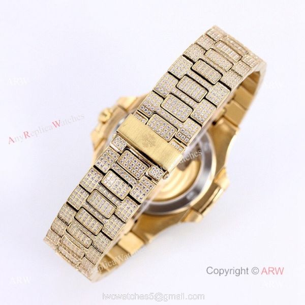 Iced Out Patek Philippe 5719 Patek Philippe Nautilus Bust Down All Gold Watch Replica