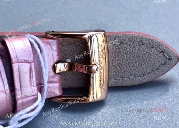Replica Chopard Happy Sport Diamond Watch With Pink Mop Dial Pink Leather Strap