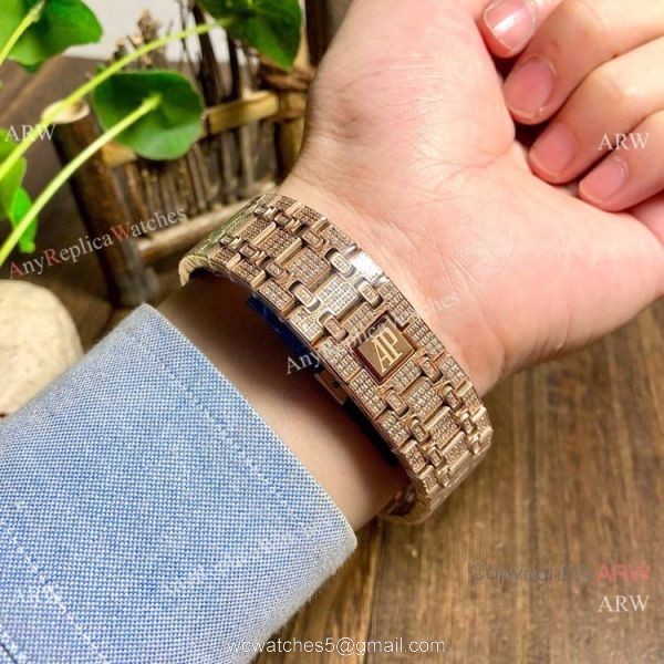 Knockoff Audemars Piguet Royal Oak Full Diamond Watches Gold and Silver
