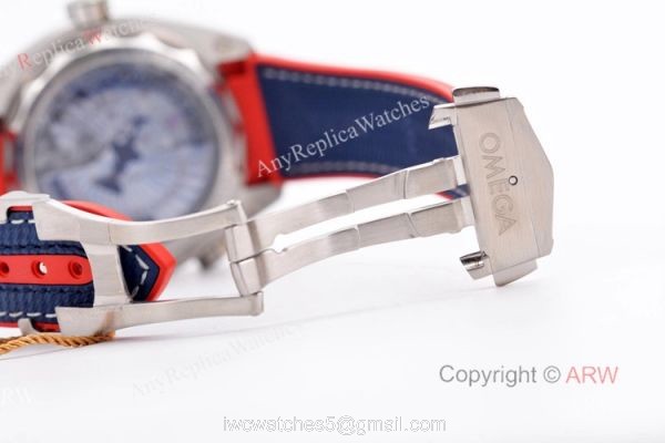 VS Factory Omega Seamaster Planet Ocean 600m White Red Blue Ceramic Bezel Americas Cup Replica Watch