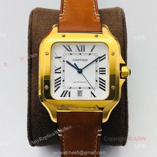 1:1 Copy BV Factory Faux Cartier Santos Yellow Gold Automatic Watch With QuickSwitch Band
