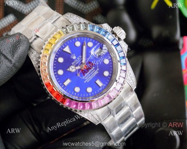 Top Replica Rolex Submariner Rainbow Bezel Blue Dial Watch