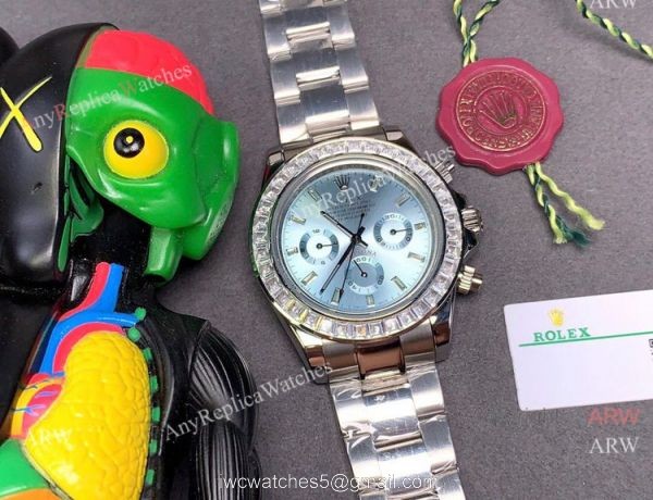 Clone Rolex Daytona Rubber Strap Glacier blue Dial Diamond Bezel