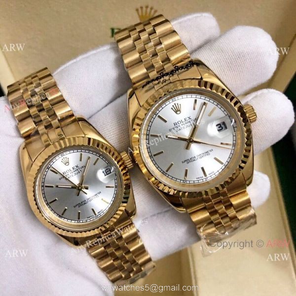 Buy Copy Rolex Datejust Jubilee 36mm and 31mm Watches All Gold White Roman