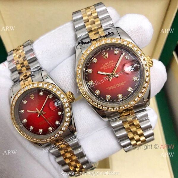 Clone Rolex Datejust Green Dial 2-Tone Lover Watch 36mm and 31mm