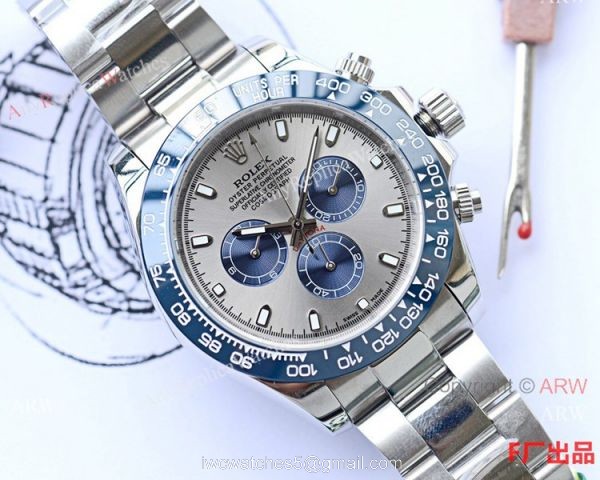 Copy Rolex Daytona Stainless Steel Watch Gray and Blue Dial