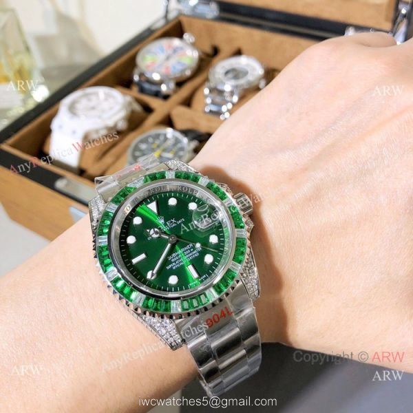 Nice Quality Copy Rolex Submariner Green Diamond Watches 40mm