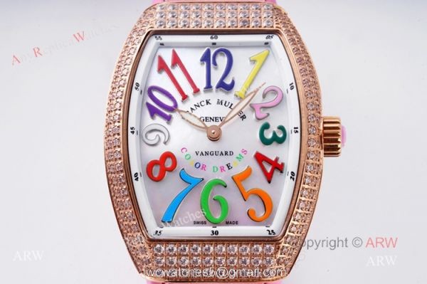 New Franck Muller Vanguard 32 Replica Ladies Watch With Pink Leather Strap