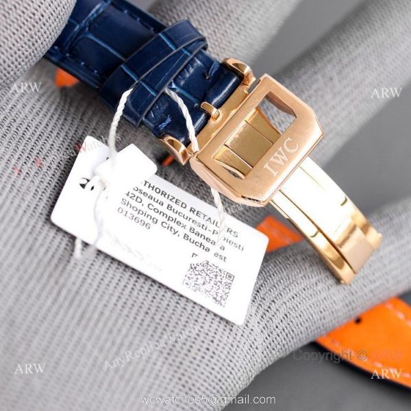 Swiss AAA IWC Portugieser Perpetual Calendar Replica Watch Rose Gold Blue Dial