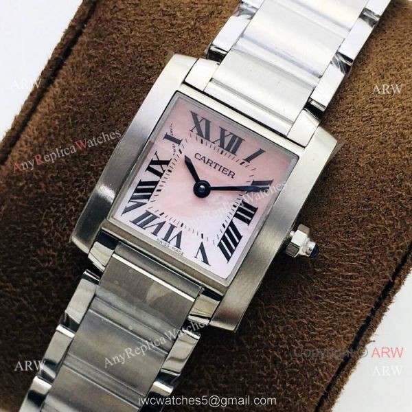 Super Clone Cartier Tank Francaise Swiss Quartz Watch SS Pink Dial