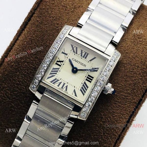 Super Clone Cartier Tank Francaise Cream Dial Diamond bezel Watch Quartz