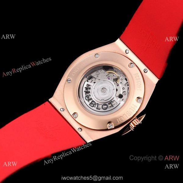 New Replica Hublot Sang Bleu Watch Red Camouflage Strap Rose Gold
