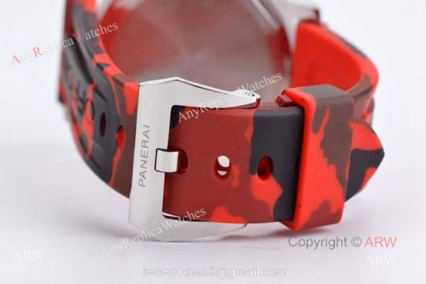 Copy Panerai PAM 00000 Luminor 44mm Watch Black Dial With Red Camo Rubber Band