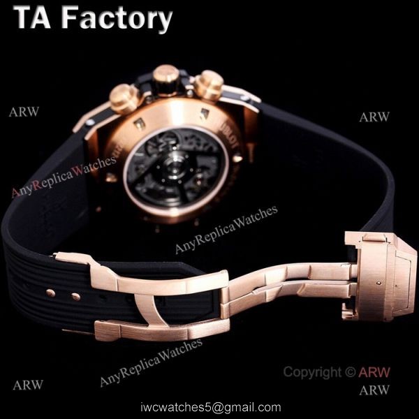 Swiss Quality Hublot Big Bang Rose Gold Black Rubber Strap Full Diamonds Watches Replica