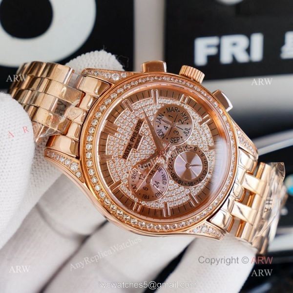 Top Replica Patek Philippe Iced Out Watch Swiss 9100 Movement 41mm