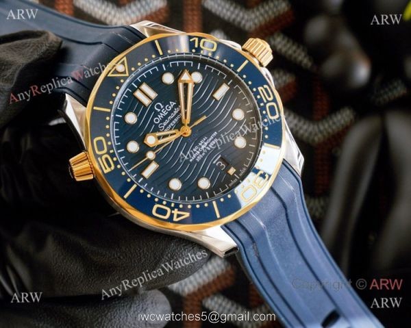Best Quality Copy Omega Seamaster Diver 300M Watches Rose Gold and Blue