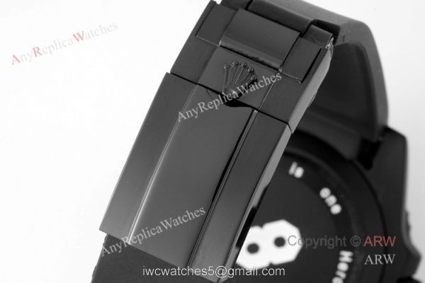 Swiss Replica Blaken Rolex Kobe Watch With Rainbow Diamond Bezel Rubber Strap Watch