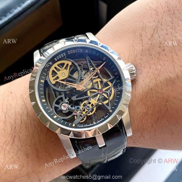New Replica Roger Dubuis Excalibur 46 Watch Black Hollow Face Men Size