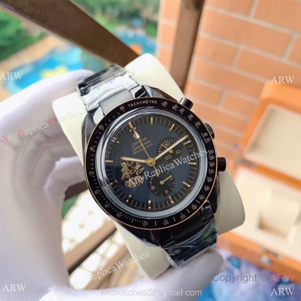 New Style Replica Omega Apollo 11 Chronograph Watch Gold Black
