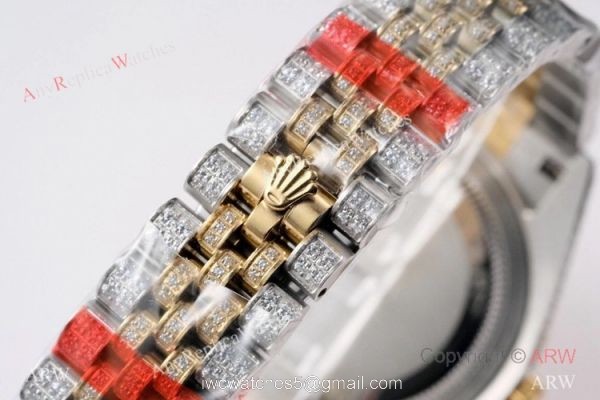 TW Factory Swiss Rolex Iced Out Datejust Watch Two Tone Grey Dial 41mm