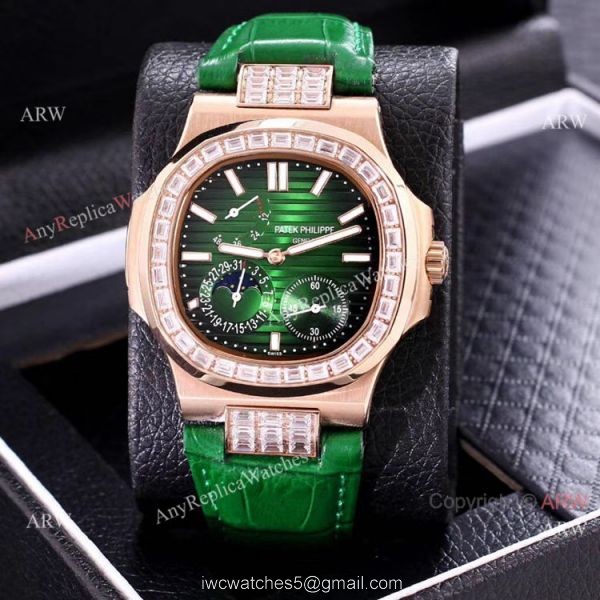 AAA Copy Patek Philippe Nautilus Power Reserve Watch Rose Gold Diamond Bezel