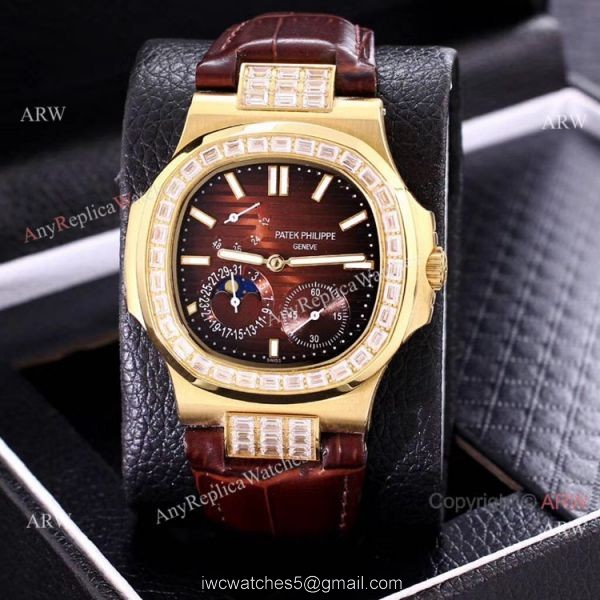 AAA Copy Patek Philippe Nautilus Yellow Gold Power Reserve Watches Diamond Bezel