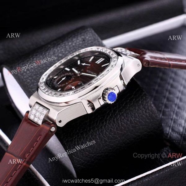 Clone Patek Philippe Nautilus Power Reserve Men Watches Diamond Bezel Gray Face