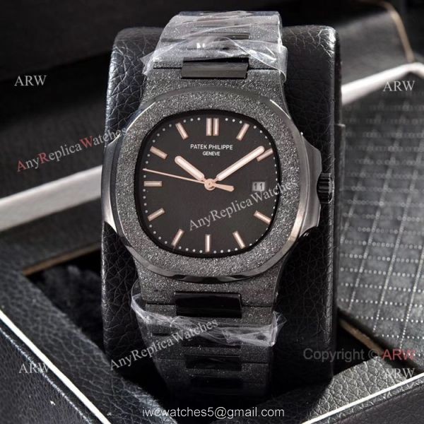 Replica Patek Philippe Frosted Gold Watch Black Frosted Dial 40mm